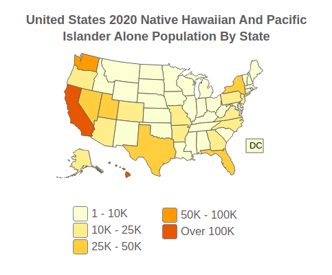 United States 2020 Native Hawaiian And Pacific Islander Alone Population By State