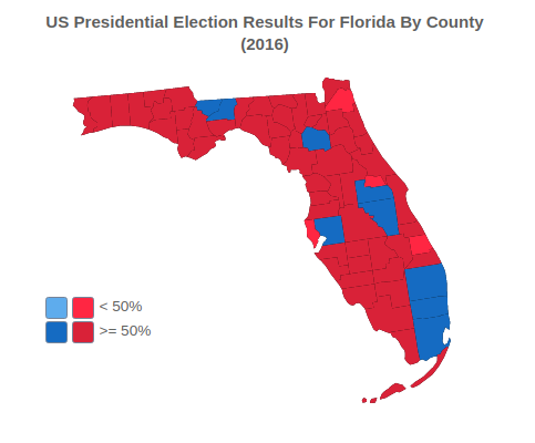 US Presidential Election Results For Florida By County (2016)
