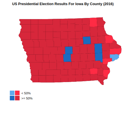 US Presidential Election Results For Iowa By County (2016)