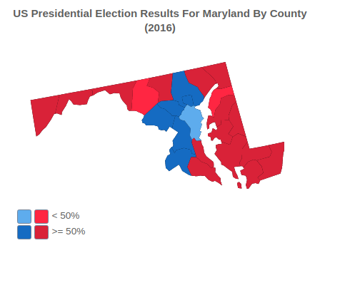 US Presidential Election Results For Maryland By County (2016)