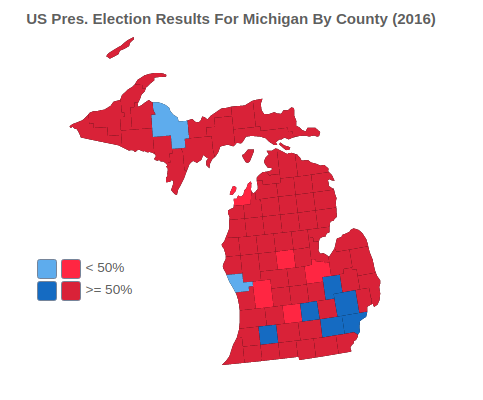 US Presidential Election Results For Michigan By County (2016)