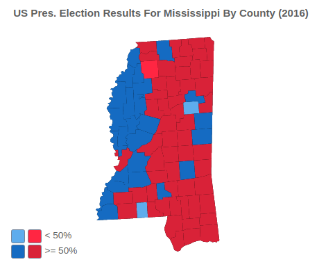 US Presidential Election Results For Mississippi By County (2016)