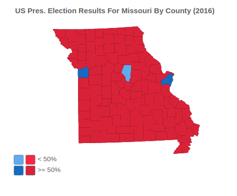 US Presidential Election Results For Missouri By County (2016)