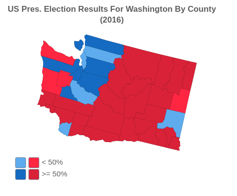 US Presidential Election Results For Washington By County (2016)