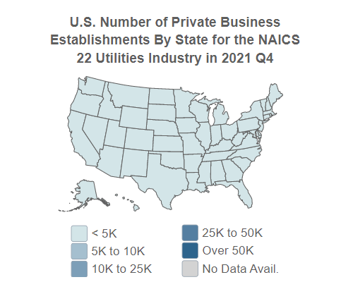 U.S. Number 
                                of Private Business Establishments for the NAICS 211 Oil and gas extraction Industry 
                                By State in 2021, Q4 (QCEW)