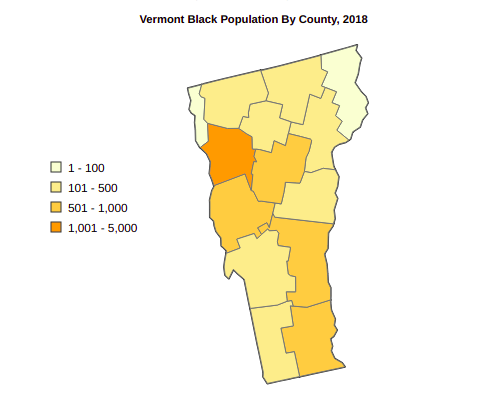 Vermont Black or African American Population By County, 2018