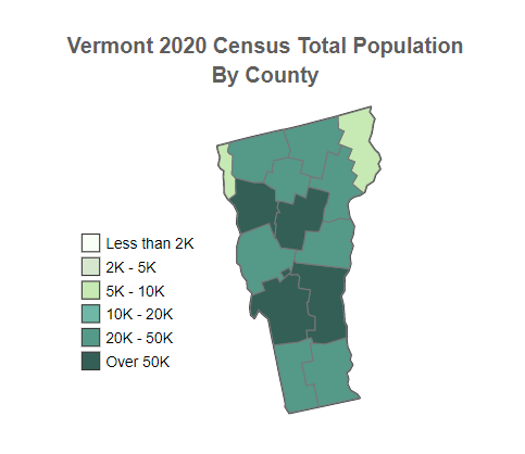 Vermont Census 2020 Total Population By County