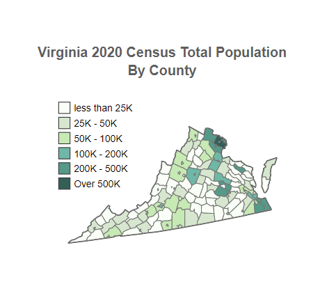 Virginia Census 2020 Total Population By County