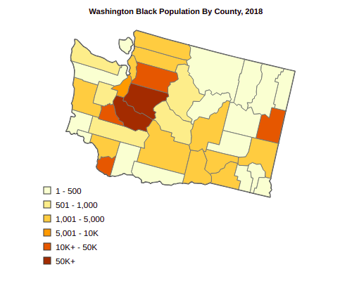 Washington Black or African American Population By County, 2018