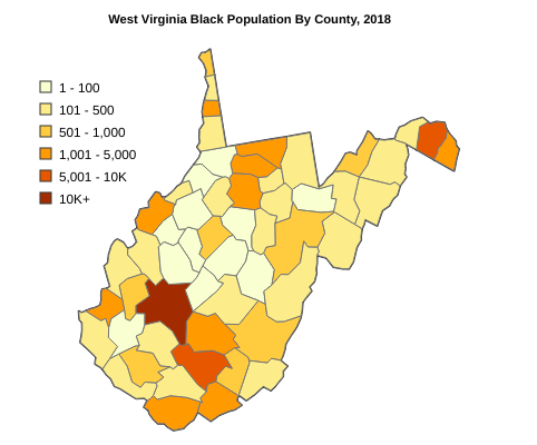 West Virginia Black or African American Population By County, 2018