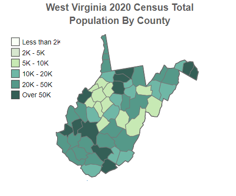 West Virginia Census 2020 Total Population By County