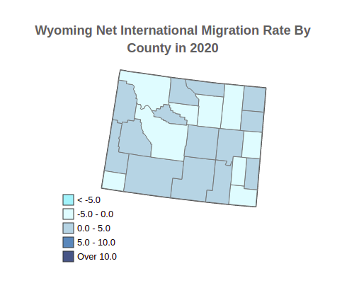Wyoming Net International Migration Rate By County in 2020