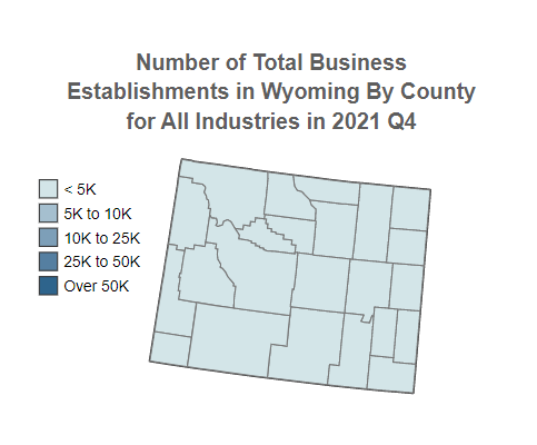 Wyoming Number 
                                  of Total Business Establishments for All Industries 
                                  By County in 2021, Q4 (QCEW)